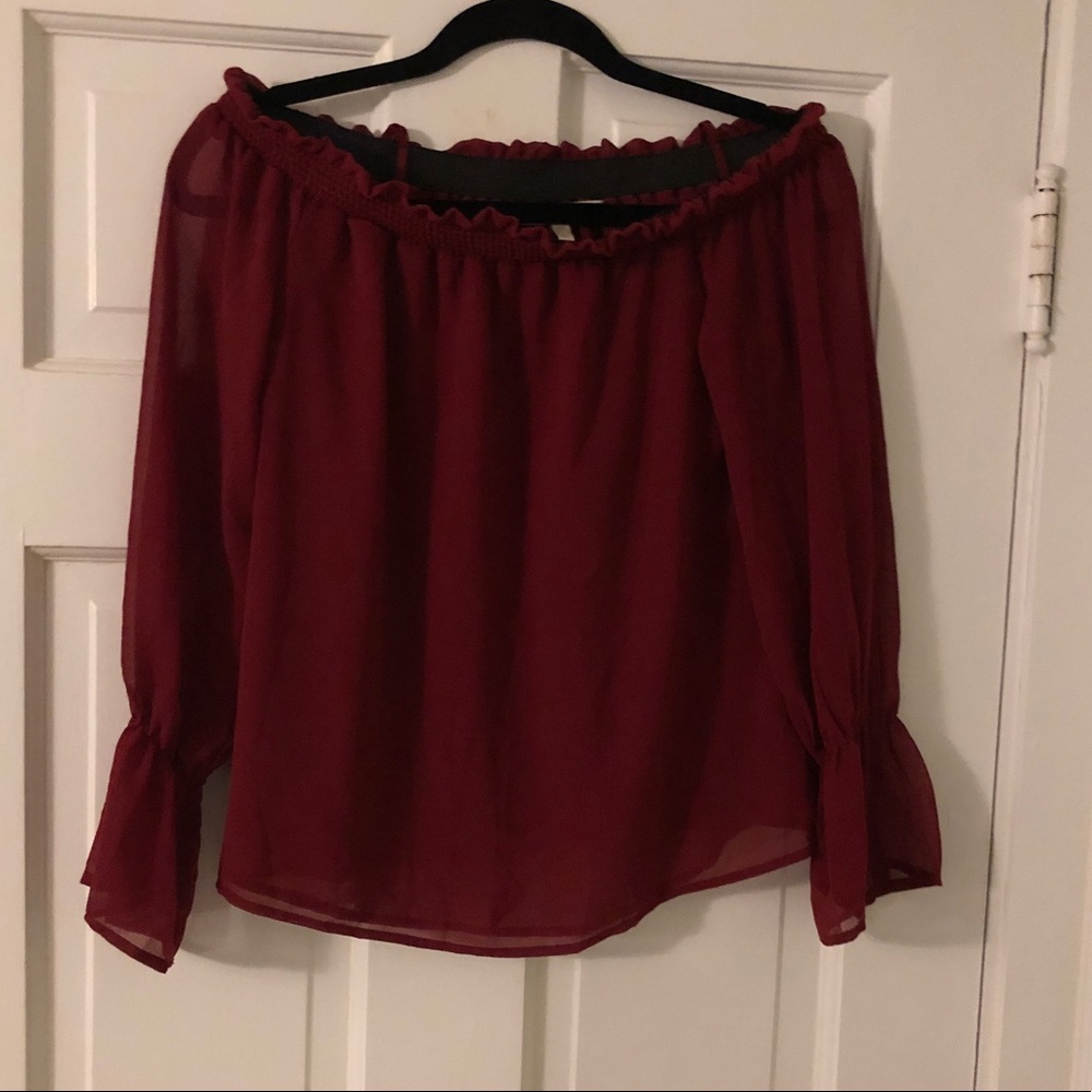 Wayf maroon off the shoulder top size xs